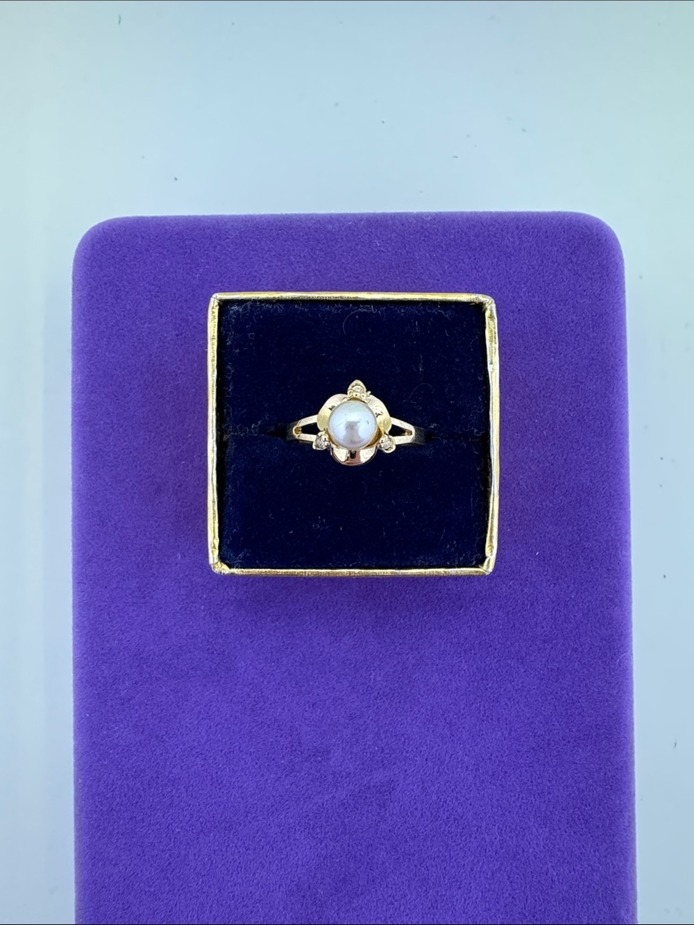 💛 Vintage Gold Plated Pearl Flower CZ Ring | Mermaidcore Whimsical Fairytale